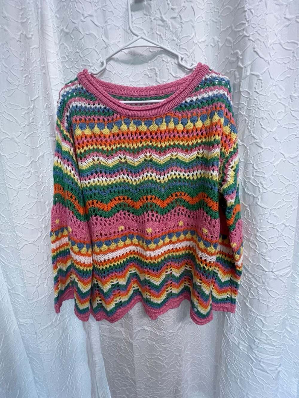 Floerns Colorblock Striped Hollow Out Knit Sweater Size M